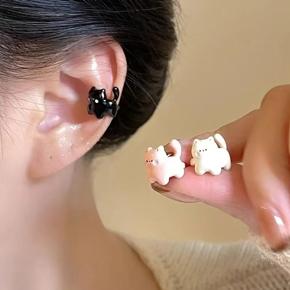 Cute Cartoon Cat U-shaped Clip On Earrings For Girls Fashion Cartilage Ear Cuff Fake Piercing Korean Earings Fashion Jewelr R4U1