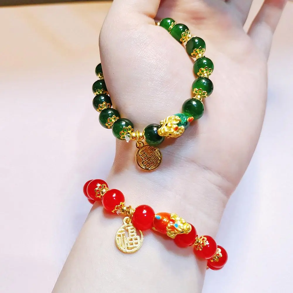 Red Lucky Beaded Bracelet for Women Chinese Style Dragon Handmade Rope Bracelet Good Luck Amulet Friendship Jewelry