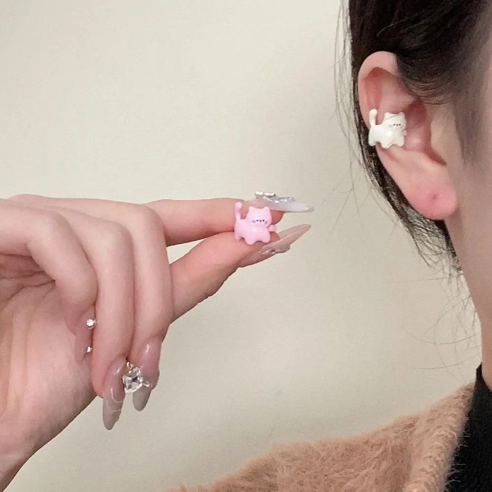 Cute Cartoon Cat U-shaped Clip On Earrings For Girls Fashion Cartilage Ear Cuff Fake Piercing Korean Earings Fashion Jewelr R4U1
