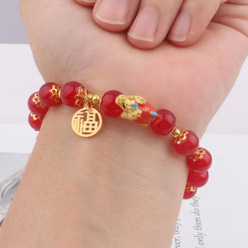 Red Lucky Beaded Bracelet for Women Chinese Style Dragon Handmade Rope Bracelet Good Luck Amulet Friendship Jewelry