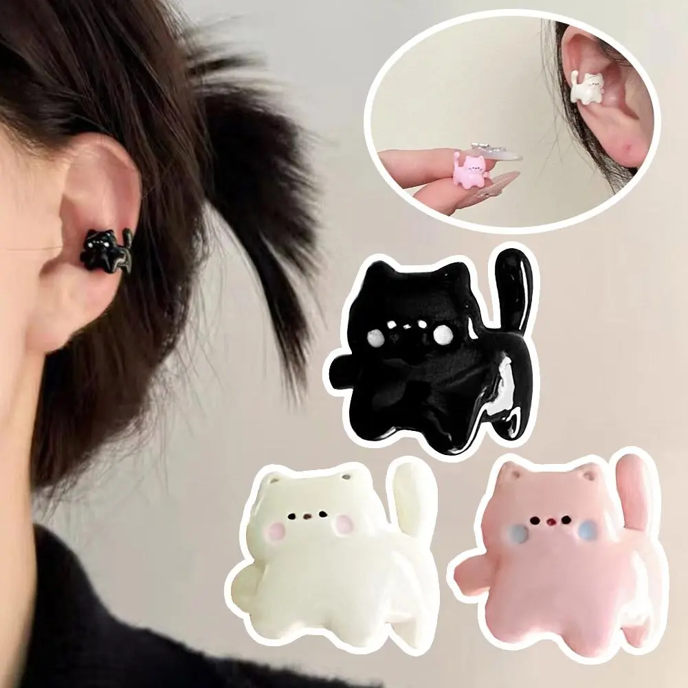 Cute Cartoon Cat U-shaped Clip On Earrings For Girls Fashion Cartilage Ear Cuff Fake Piercing Korean Earings Fashion Jewelr R4U1