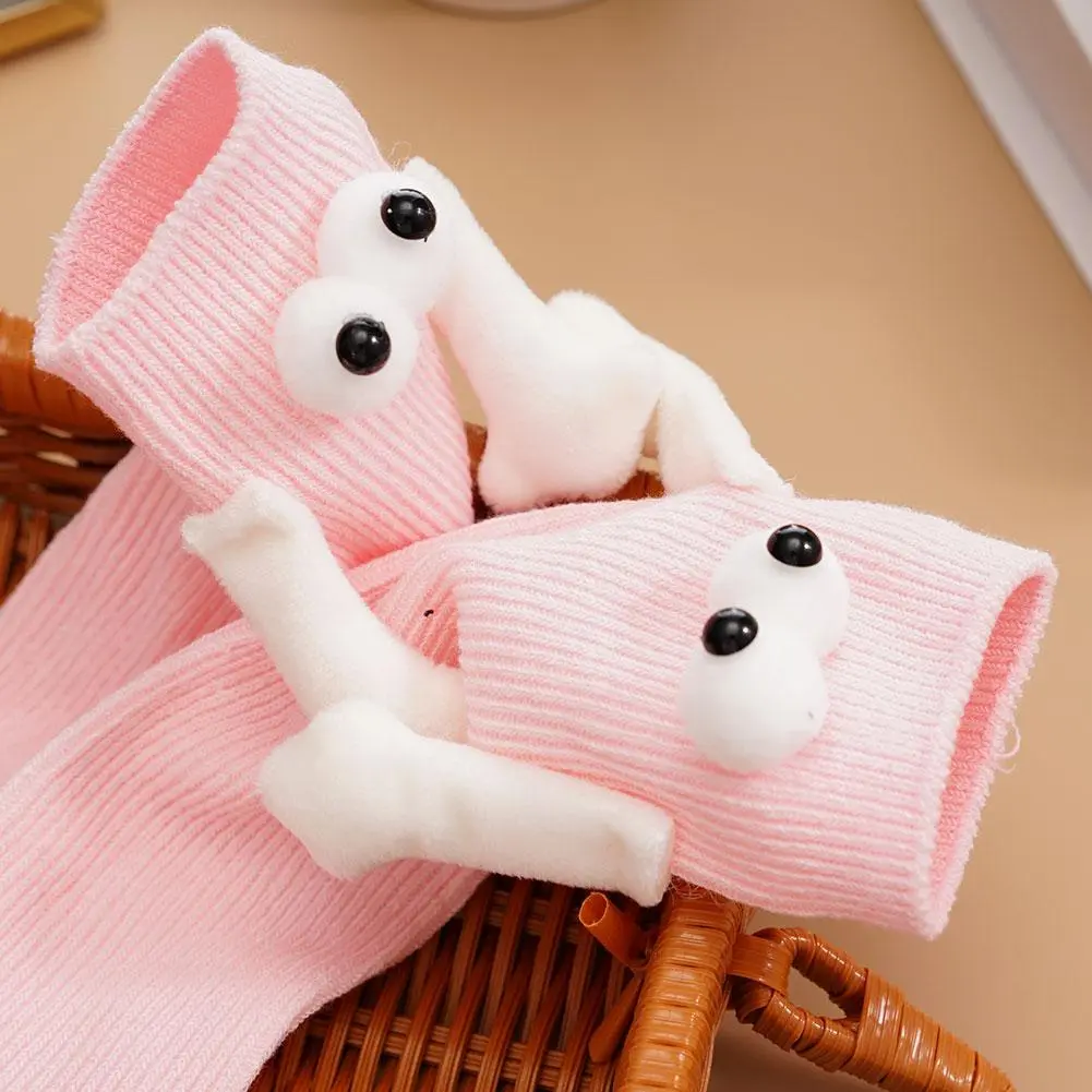 Magnetic Suction Hand Holding Socks 3D Doll Couple Funny Socks With Eyes Mid Tube Socks For Kids Children Festival Gifts Cute