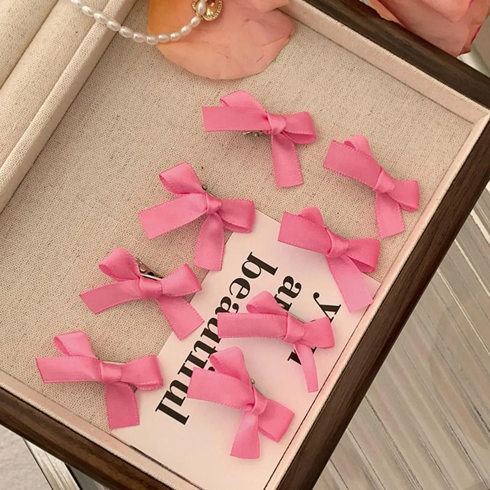 5Pcs/Lot Girls Pink Ribbon Bow Hair Clips Cute Bowknot Hairpin Small Barrettes Snap Clip For Women Fashion Accessories