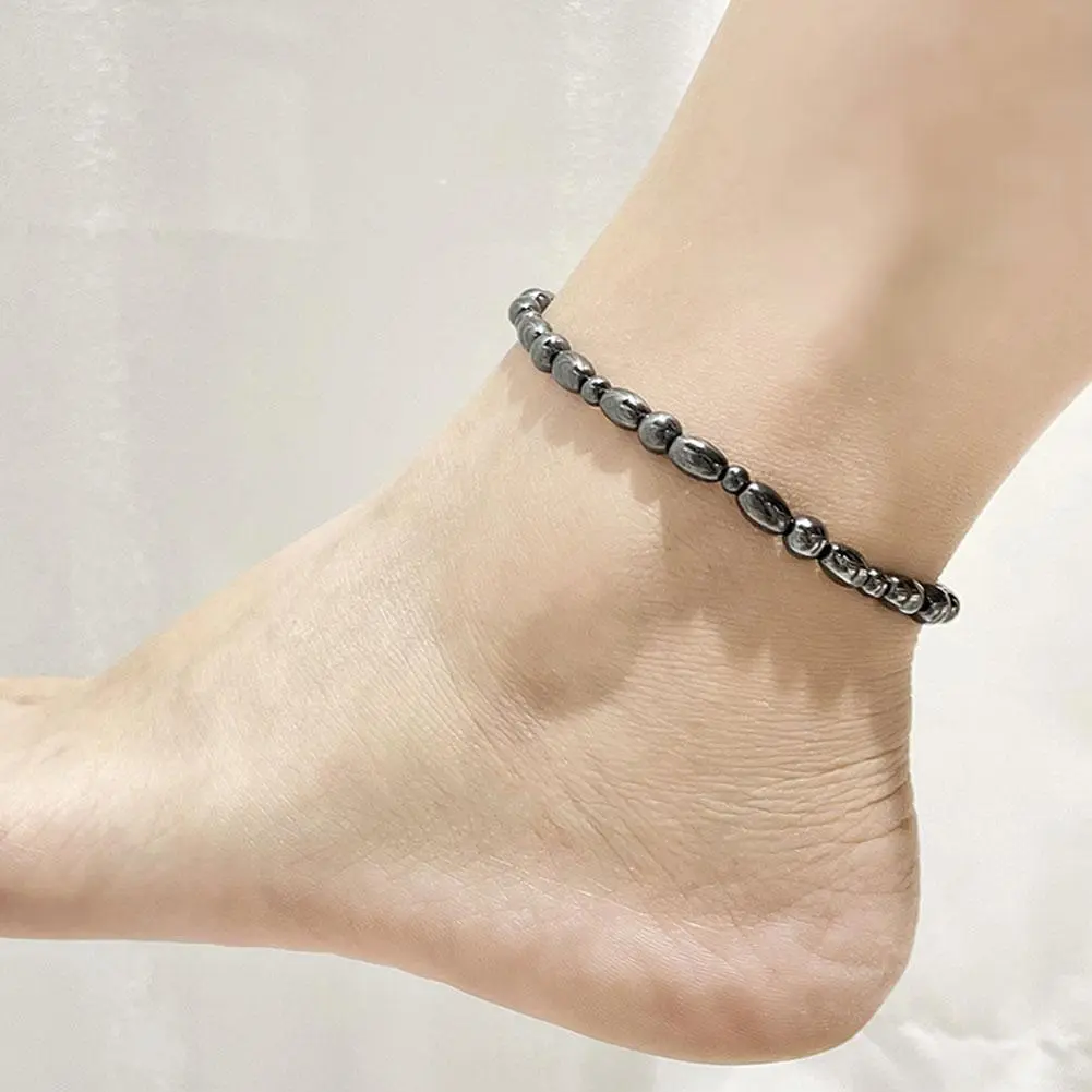 Lose Weight Girl Women Men Charm Magnetic Black Stone Anklet Anklet Anklet Hematite Magnetic Obsidian Natural Slim Therapy G3K5