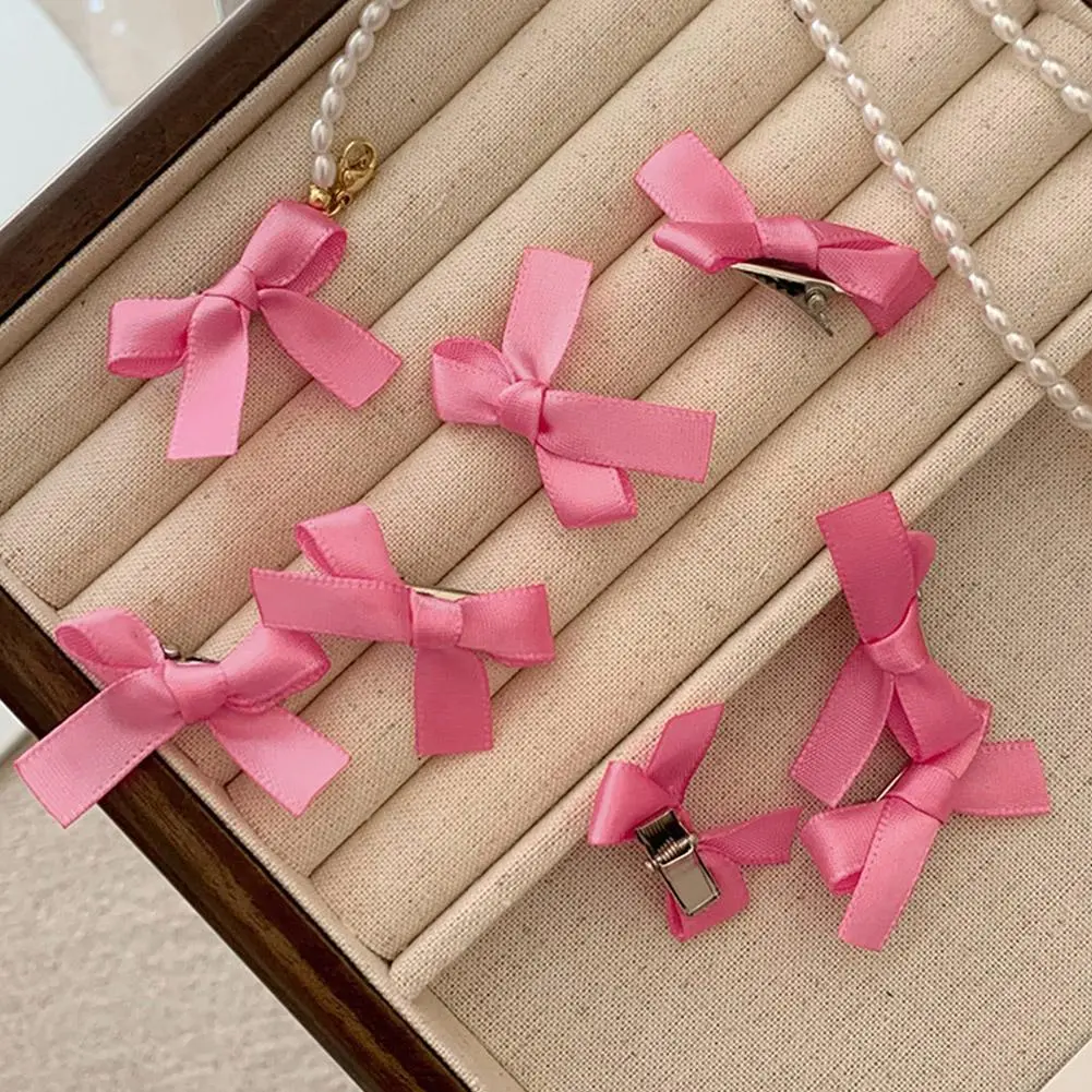5Pcs/Lot Girls Pink Ribbon Bow Hair Clips Cute Bowknot Hairpin Small Barrettes Snap Clip For Women Fashion Accessories