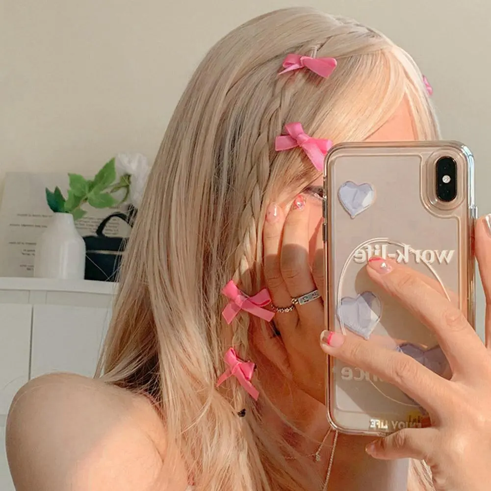 5Pcs/Lot Girls Pink Ribbon Bow Hair Clips Cute Bowknot Hairpin Small Barrettes Snap Clip For Women Fashion Accessories