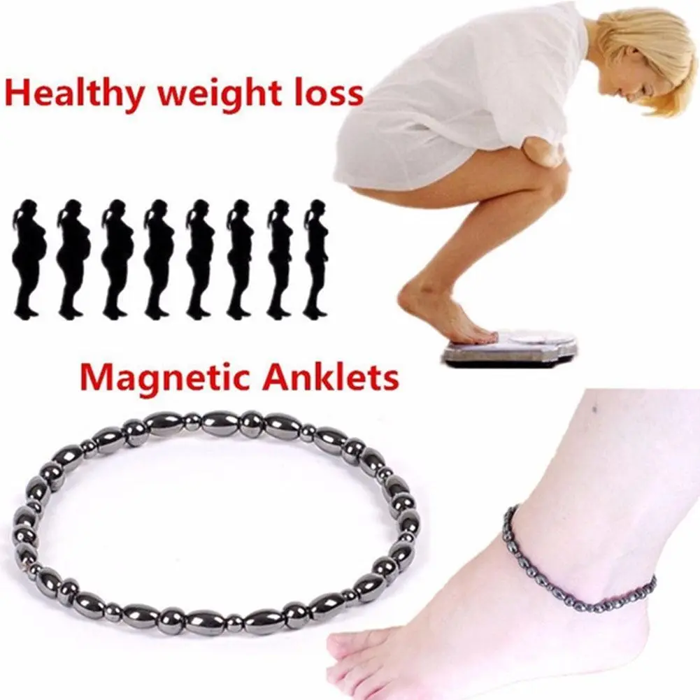 Lose Weight Girl Women Men Charm Magnetic Black Stone Anklet Anklet Anklet Hematite Magnetic Obsidian Natural Slim Therapy G3K5