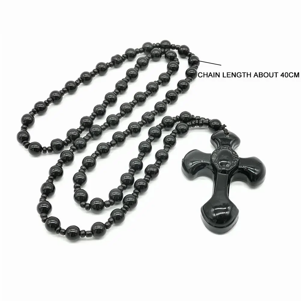 High Quality Natural Black Obsidian Carved Cross Lucky Pendant Beads Necklace for Men Hand Carved Pendants Women Jewelry