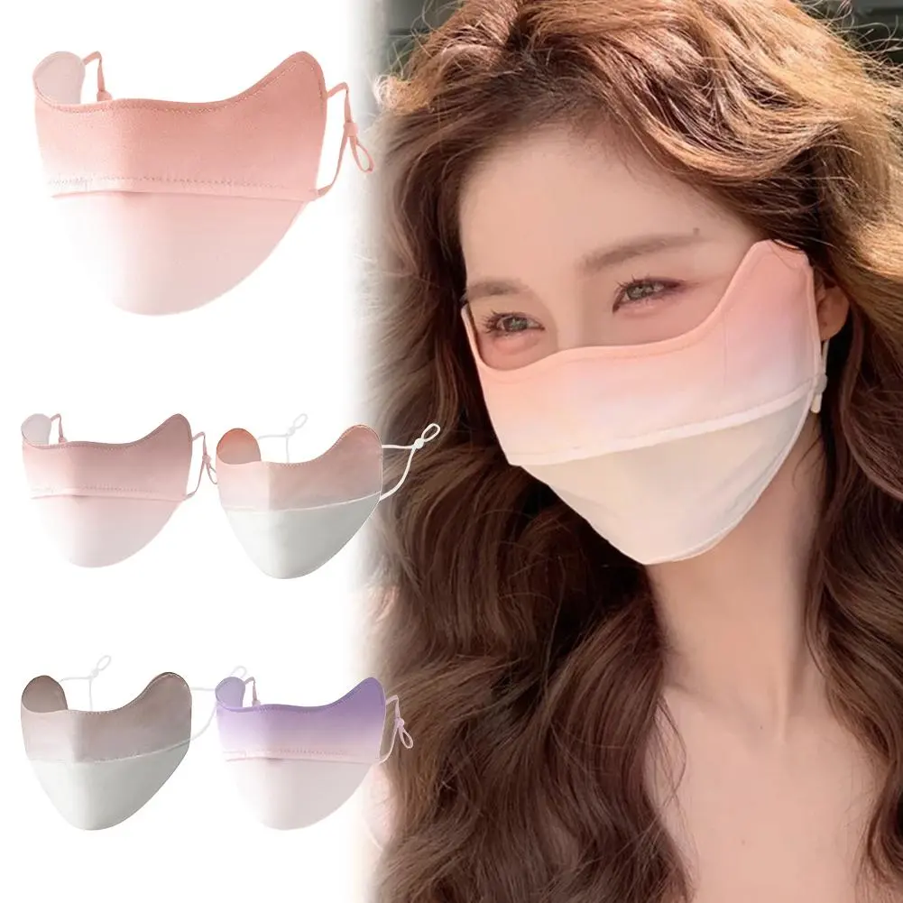 Women Men Ice Silk Sunscreen Mask Summer UV Protection Cycling Cover Breathable Face Color Protective Gradient Mask Running K9N0