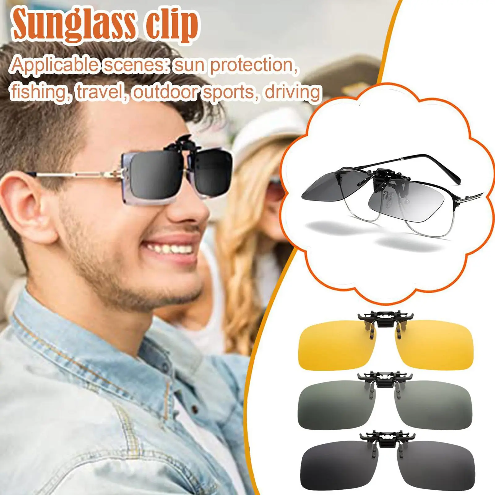 Grey Lenses Polarized Sunglasses Clip On Flip Up UV Fishing Vision Sun Shading Glasses Clipon 400 Clips Driving Night Eyegl V3M8