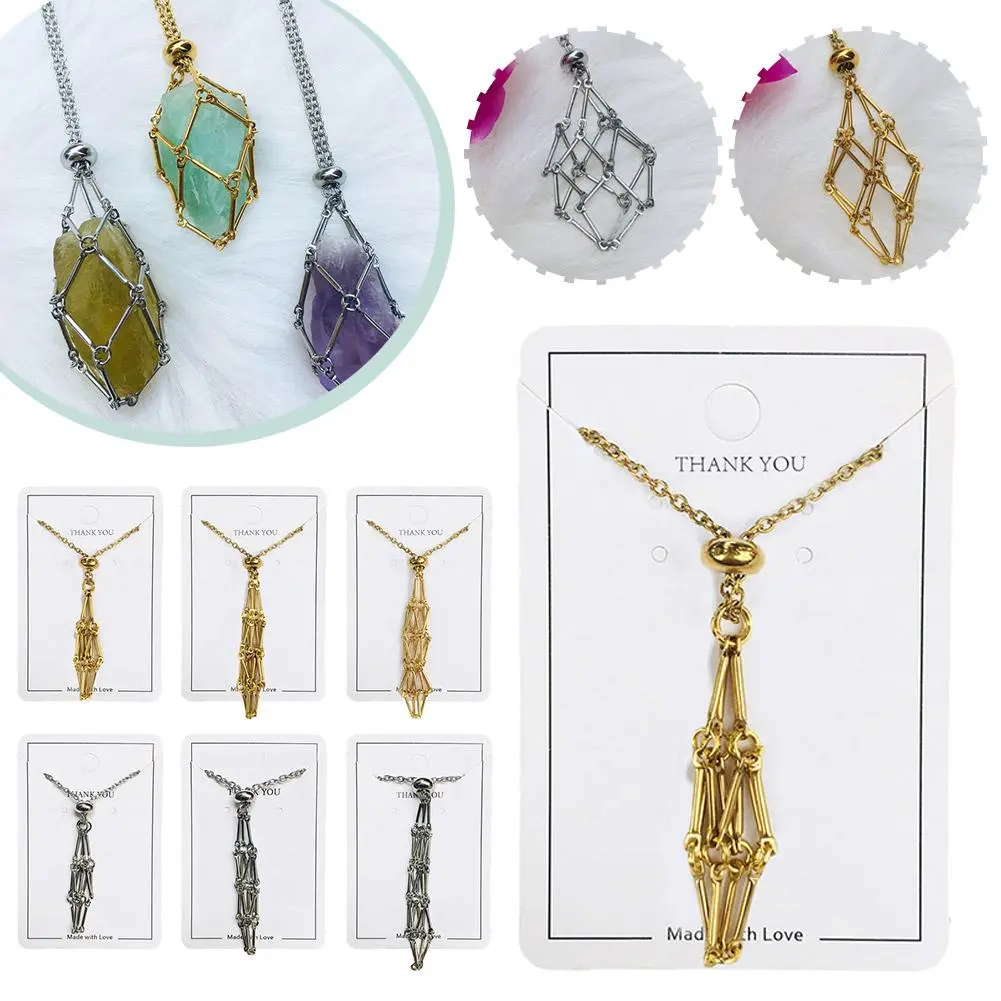Steel Design Crystal Cage Necklace Holder Net Metal Chain Stone Collecting Holder Adjustable Pendant Jewelry