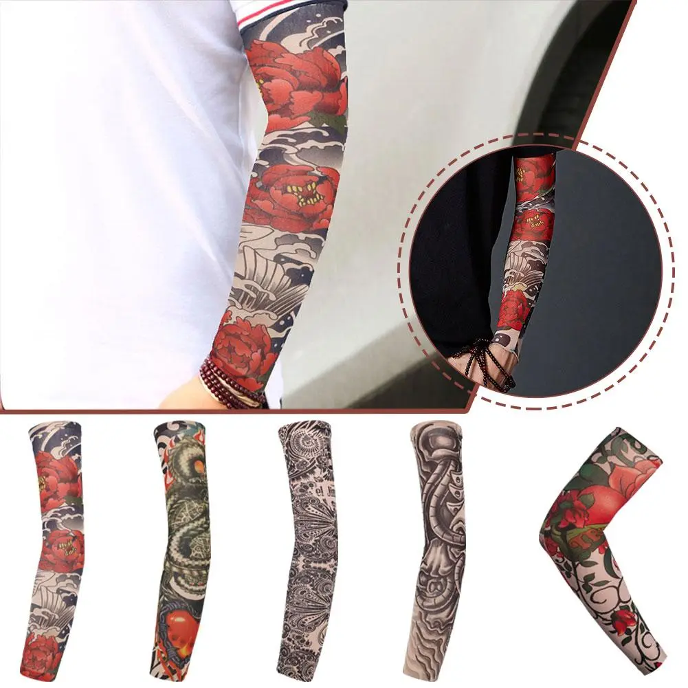 5 Styles Street Tattoo Arm Sleeves Sun UV Protection Arm Cover Seamless Elastic UV Protection Cool Printed Sun-proof Punk Sleeve