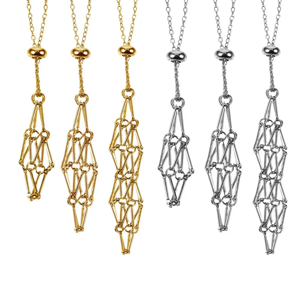 Steel Design Crystal Cage Necklace Holder Net Metal Chain Stone Collecting Holder Adjustable Pendant Jewelry