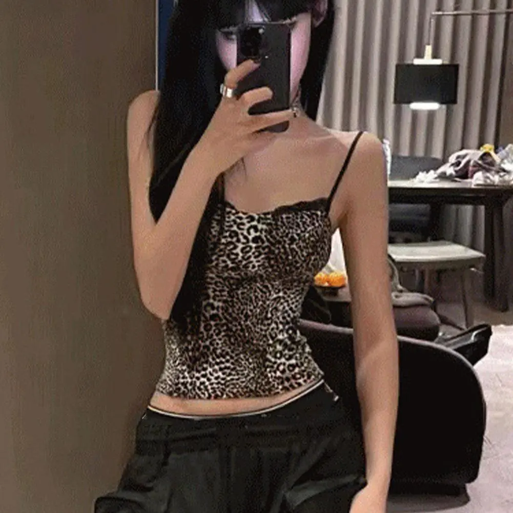 Women's Sexy Leopard Print Camisole 2024 Summer New Fashion Trend Slim Sleeveless Short Top Ladies Beach Travel Elastic Vest
