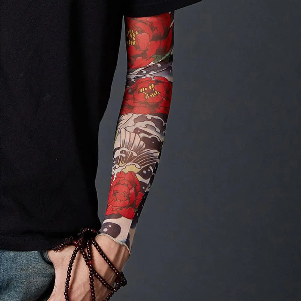 5 Styles Street Tattoo Arm Sleeves Sun UV Protection Arm Cover Seamless Elastic UV Protection Cool Printed Sun-proof Punk Sleeve
