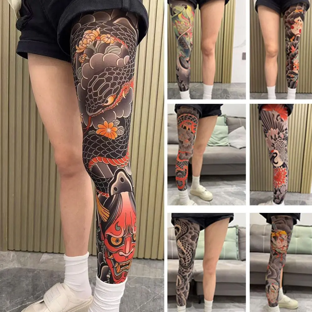Full Leg Tattoo Socks Sun-proof Cycling Men Cool Personalized Driving Women Fishing Elastic Socks Japanese Sexy Stockings