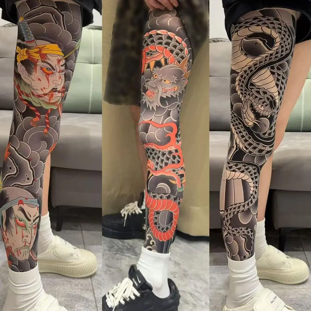 Full Leg Tattoo Socks Sun-proof Cycling Men Cool Personalized Driving Women Fishing Elastic Socks Japanese Sexy Stockings