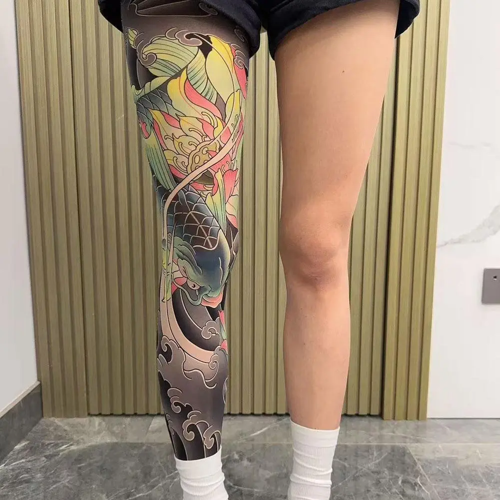 Full Leg Tattoo Socks Sun-proof Cycling Men Cool Personalized Driving Women Fishing Elastic Socks Japanese Sexy Stockings
