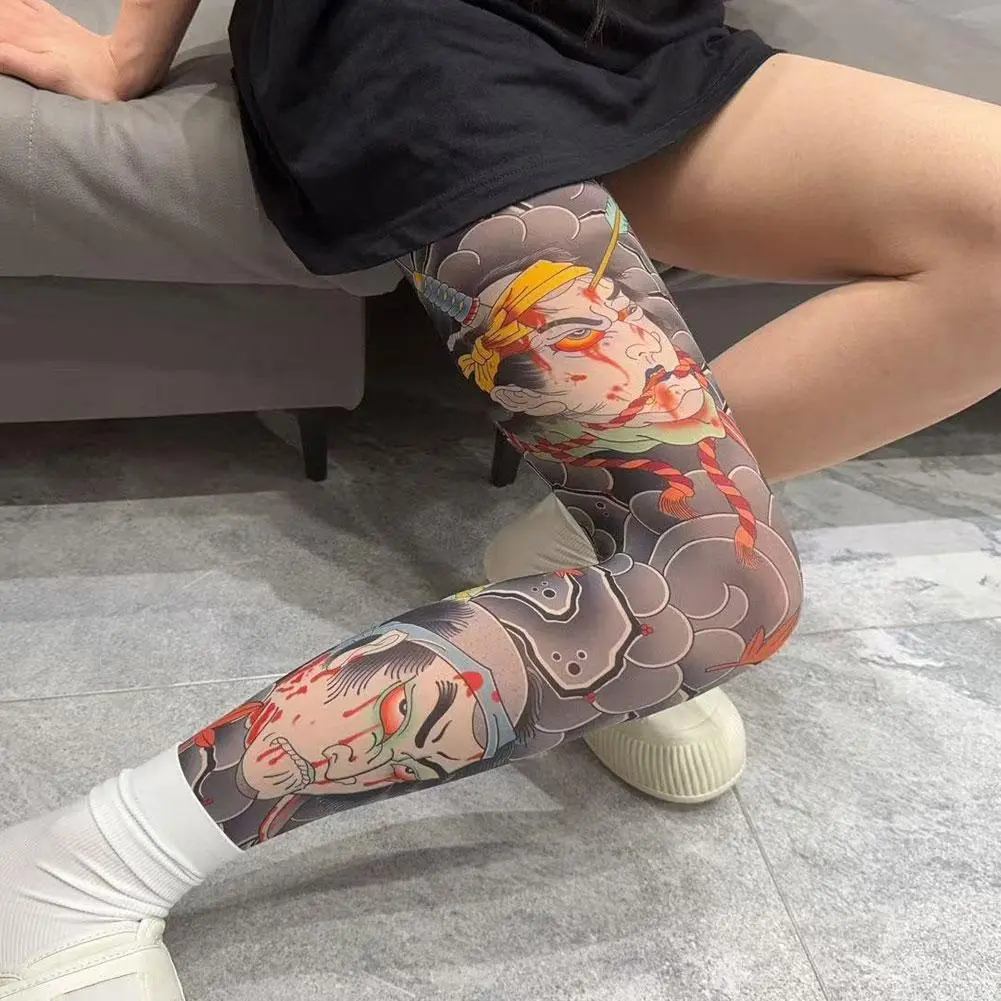 Full Leg Tattoo Socks Sun-proof Cycling Men Cool Personalized Driving Women Fishing Elastic Socks Japanese Sexy Stockings