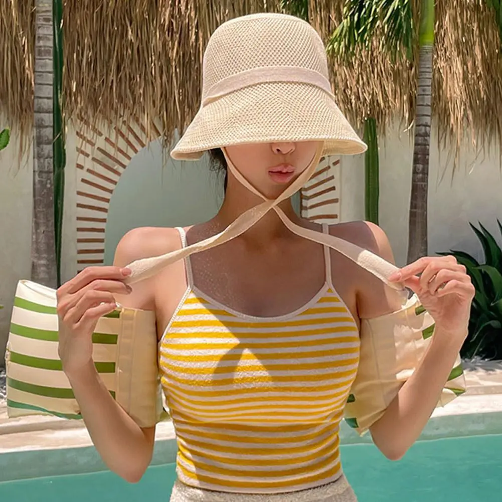 New Knitted Women Sun Hat Breathable Bucket Hat Summer Anti-UV Sun Hat Travel Beach Hat Korean Surf Hiking Fisherman Hat Outdoor