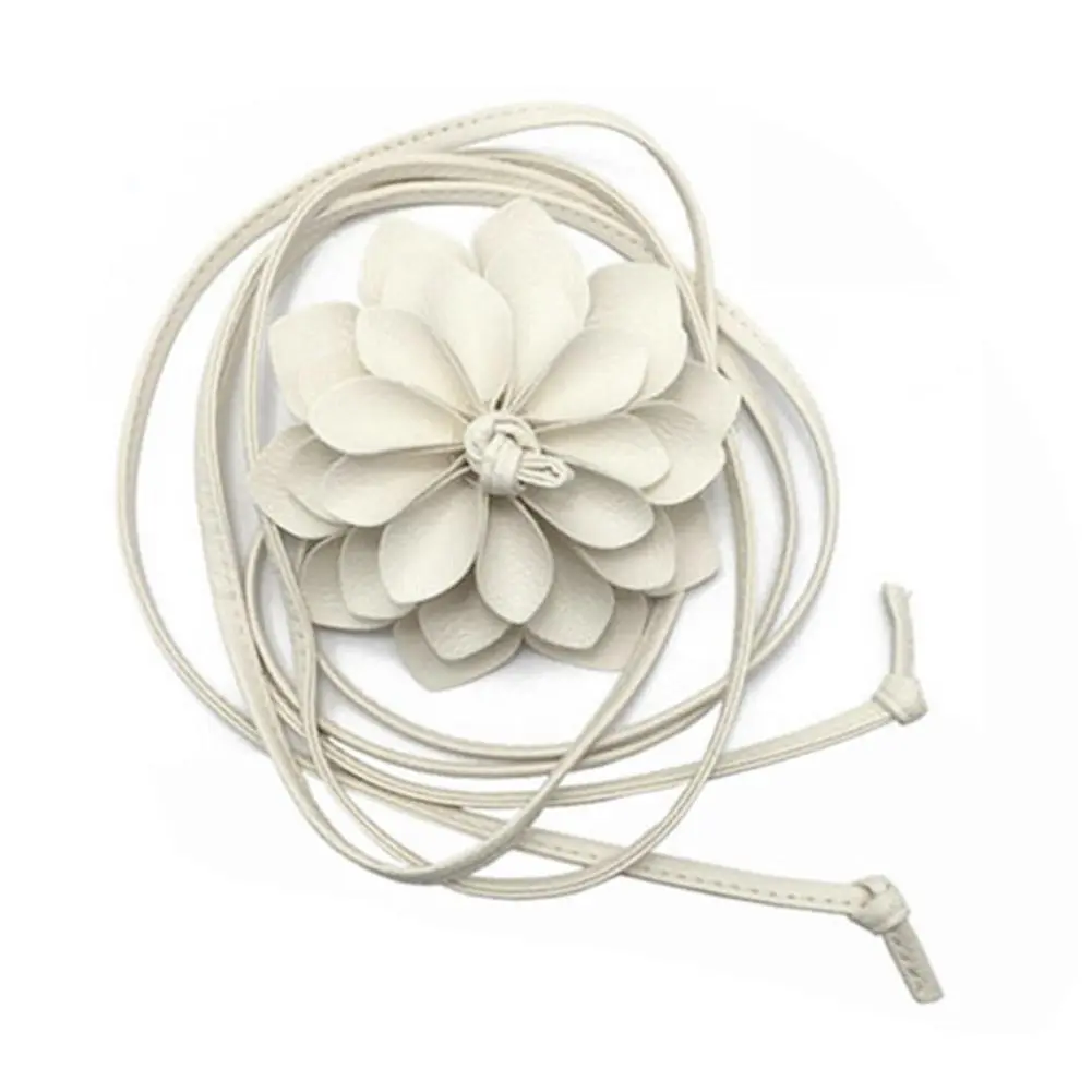 Casual Knotted Waist Chain For Dresses Lady Thin Waist Belt Long Tassel Braid Waistband Elegant Handmade Big Flower Decorative