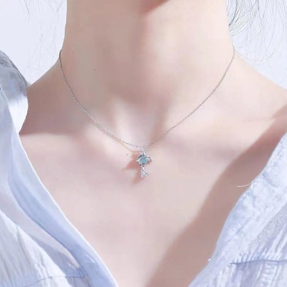 Jewelry for Women Opal Star Planet Pendant Necklace for Women Simple Zircon Necklace Female Rhinestone Temperament Jewelry