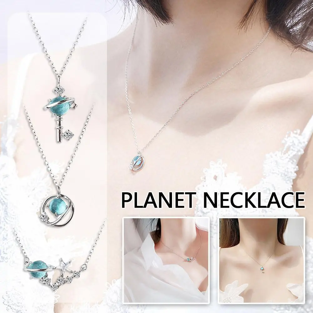 Jewelry for Women Opal Star Planet Pendant Necklace for Women Simple Zircon Necklace Female Rhinestone Temperament Jewelry