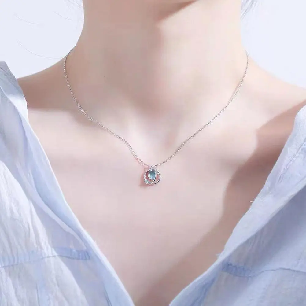 Jewelry for Women Opal Star Planet Pendant Necklace for Women Simple Zircon Necklace Female Rhinestone Temperament Jewelry