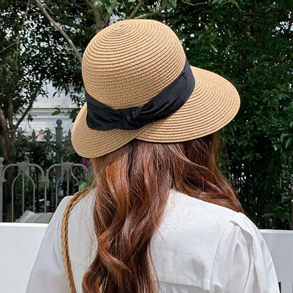 Summer Straw Hat Big Wide Brim Foldable Beach Sun Hat Straw Floppy Sun Block UV Protection Hat Ladies Outdoor Travel Straw Hat