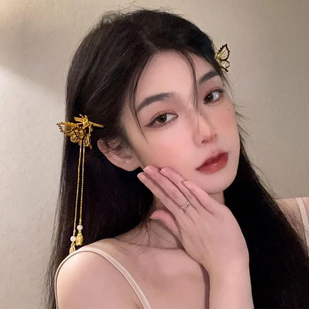 Moving Butterfly Tassel Hairpin Girl Retro Sweet Fairy Hairclips Side Clip Hair Tie Korean Fashion Hair Accessories