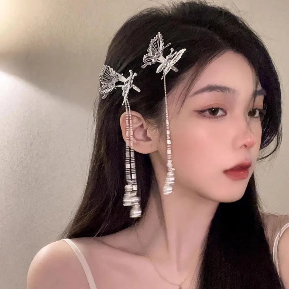 Moving Butterfly Tassel Hairpin Girl Retro Sweet Fairy Hairclips Side Clip Hair Tie Korean Fashion Hair Accessories