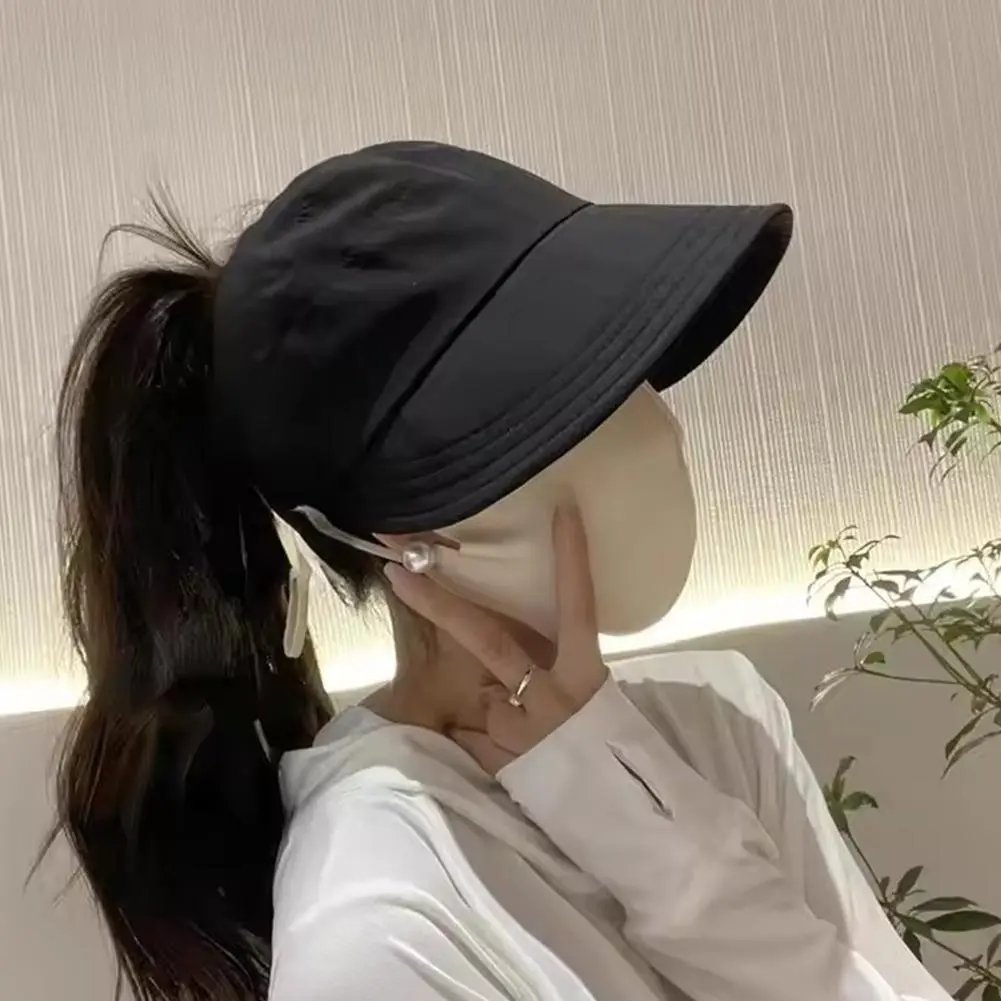 Foldable Wide Brim Ponytail Sun Hat Drawstring Adjustable Cap  Summer Quick-dry Visor Fisherman CapFor Women Beach Hat