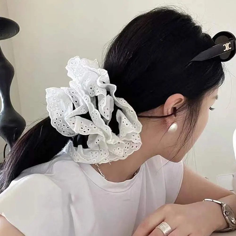 Fashion Lace Scrunchies French Romantic Elastic Hair Bands Girls Solid Ponytail Holder Headwear Hair Rope Women Hair Accessories