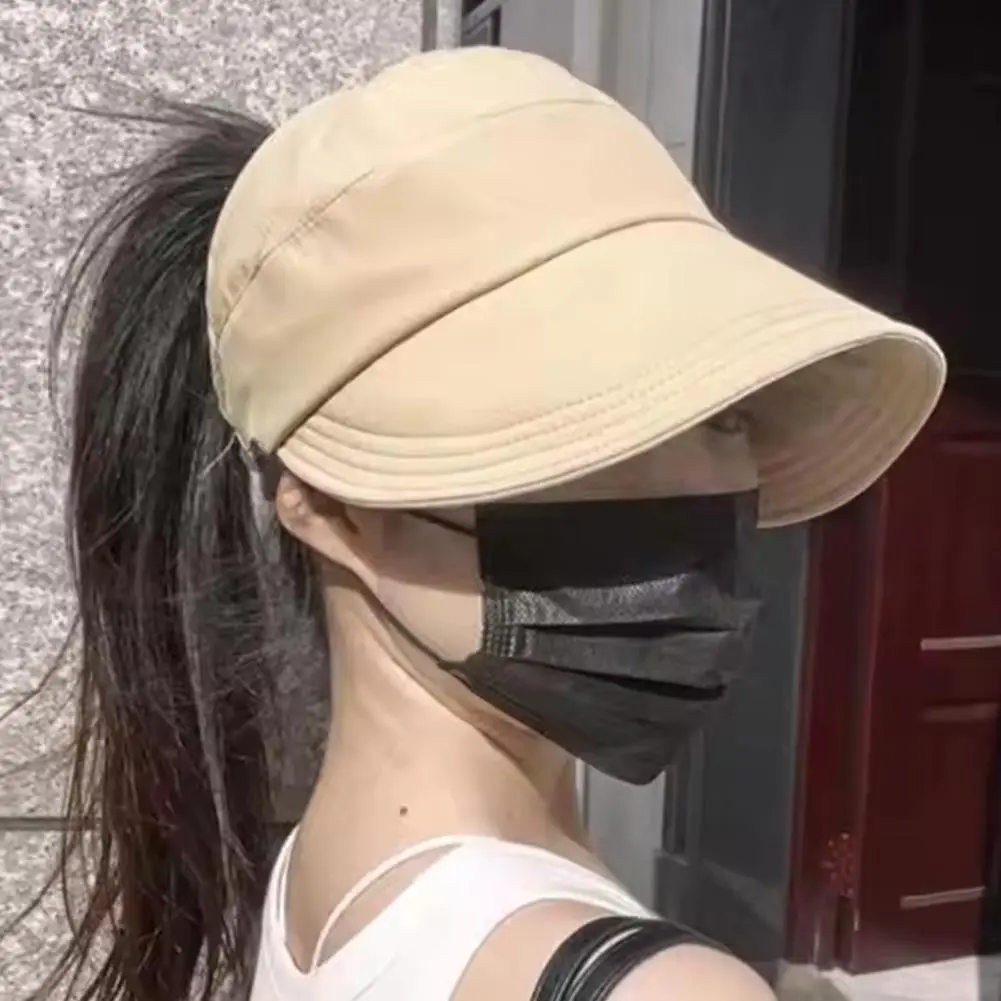 Foldable Wide Brim Ponytail Sun Hat Drawstring Adjustable Cap  Summer Quick-dry Visor Fisherman CapFor Women Beach Hat