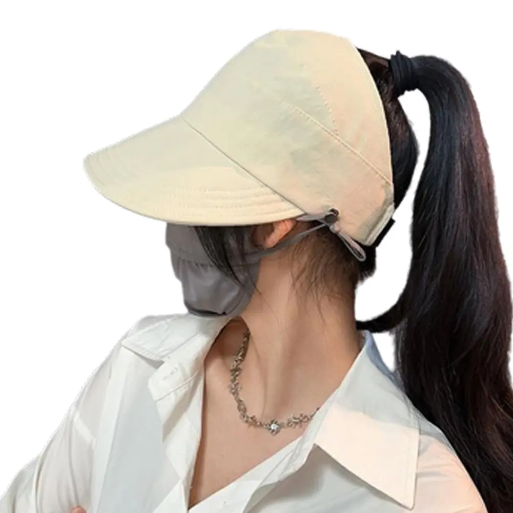 Foldable Wide Brim Ponytail Sun Hat Drawstring Adjustable Cap  Summer Quick-dry Visor Fisherman CapFor Women Beach Hat