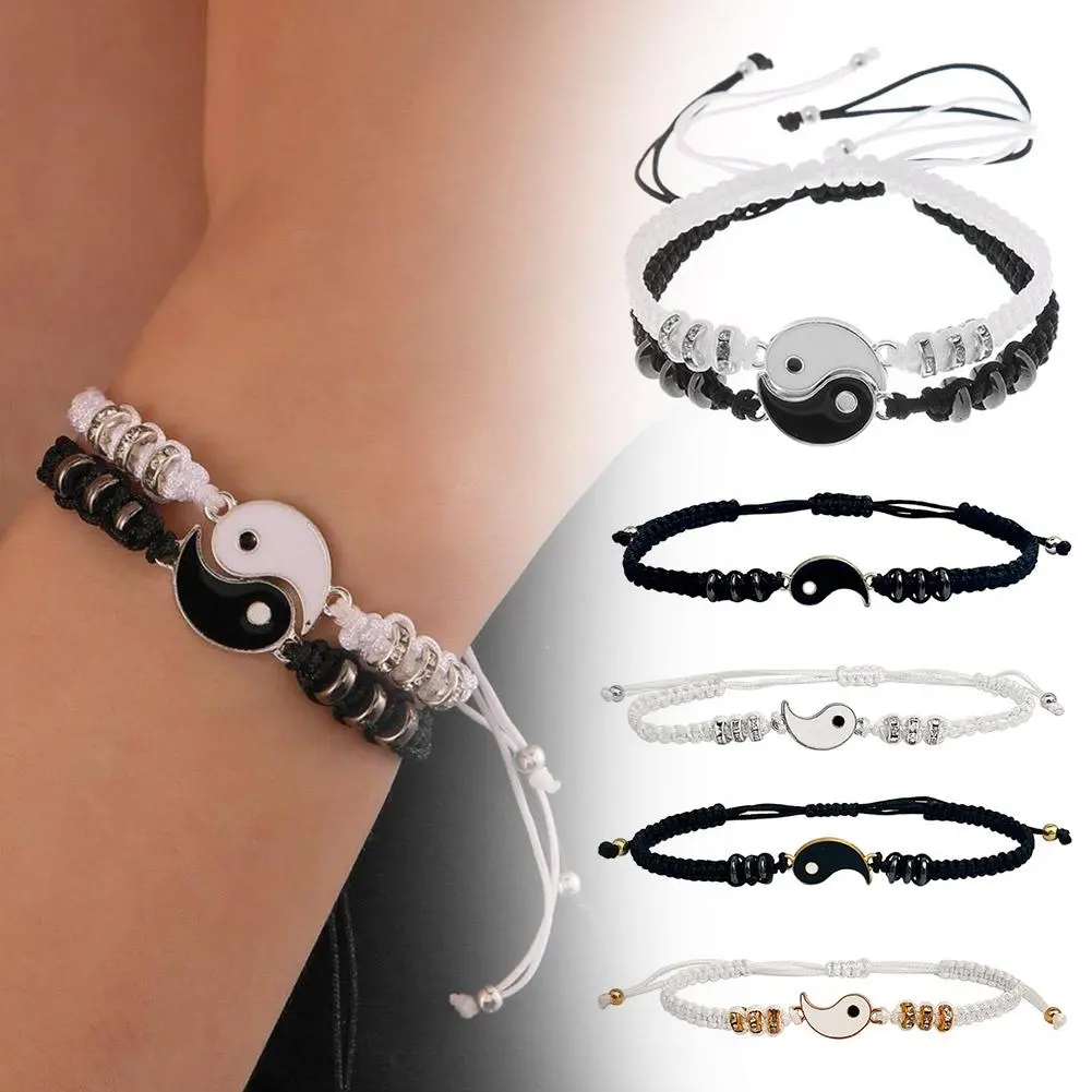 Tai Chi Yin Yang Couple Bracelet for Lover Handmade Woven Baided Rope Adjustable Bracelets Bff Friendship Bangles Jewelry Gift