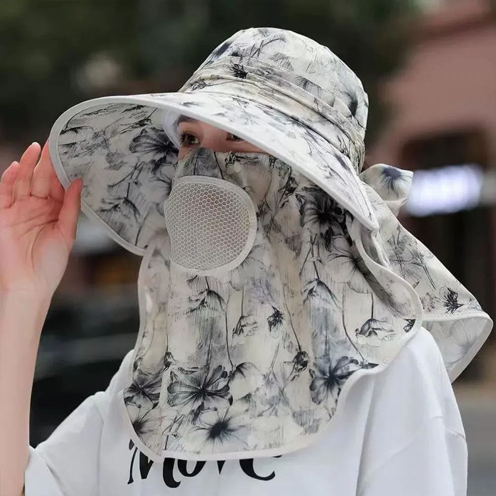 Face Neck Omnibearing Women Sun Hat Breathable Shawl integrated Picking Tea Hat Wide Brim UV Protection Mesh Sunscreen Hat