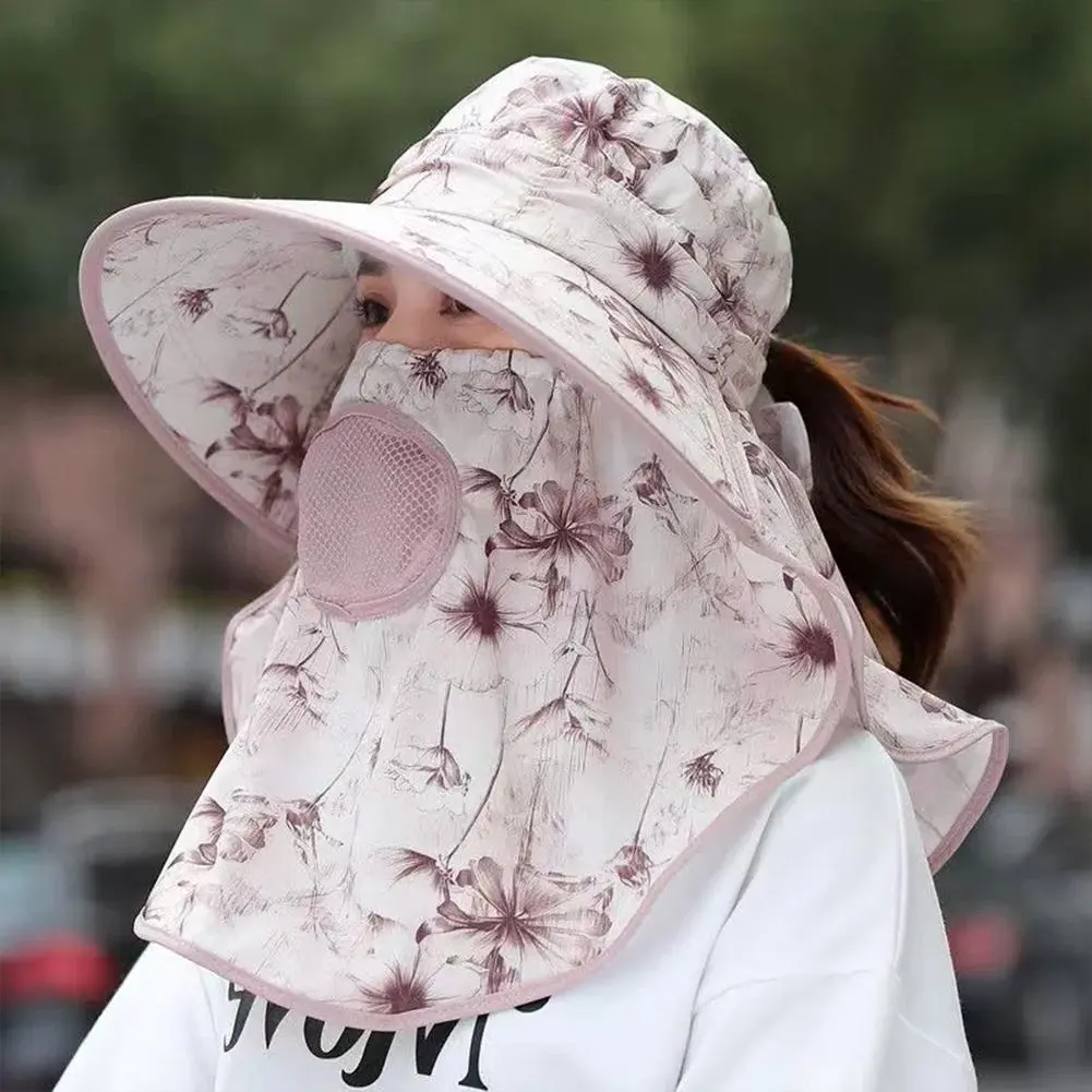 Face Neck Omnibearing Women Sun Hat Breathable Shawl integrated Picking Tea Hat Wide Brim UV Protection Mesh Sunscreen Hat
