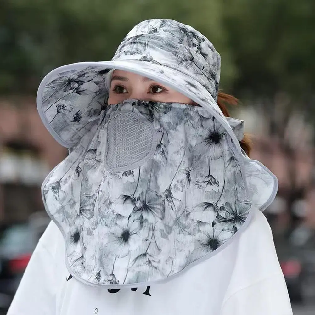 Face Neck Omnibearing Women Sun Hat Breathable Shawl integrated Picking Tea Hat Wide Brim UV Protection Mesh Sunscreen Hat