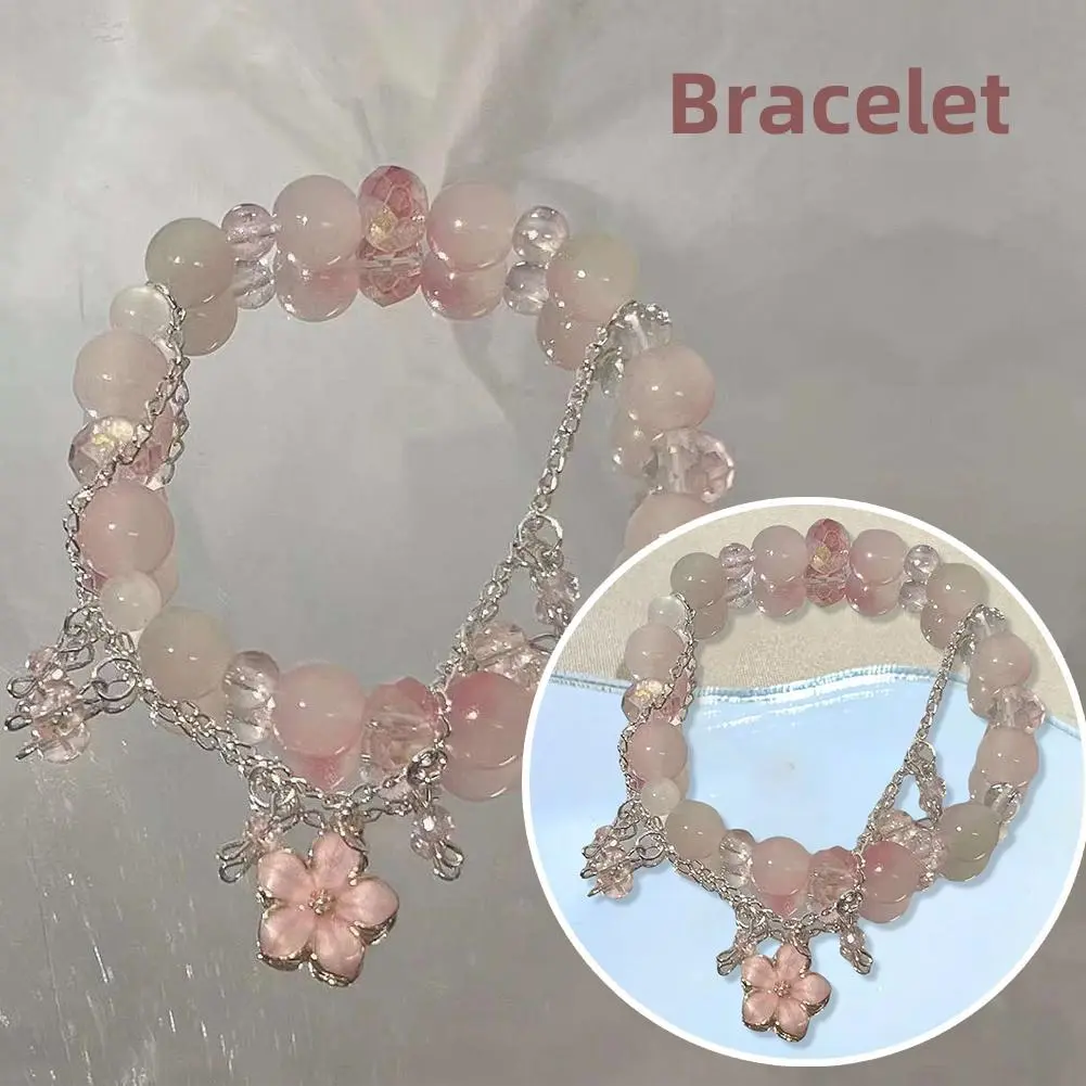 New Trendy Elastic Beaded Bracelets for Women Temperament Butterfly Tassel Bowknot Pendant Bracelet Girls Aesthetic Jewelry Gift