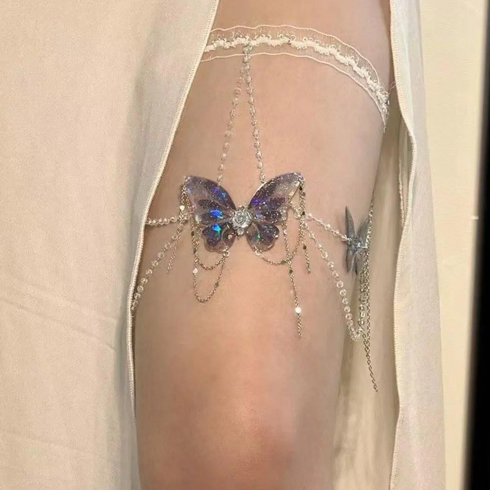 Tassle Crystal Splice Butterfly Arm Chain For Women Lace Sexy Bandage Trend Leg Chain Jewelry Bodychain Party Birthday Gifts