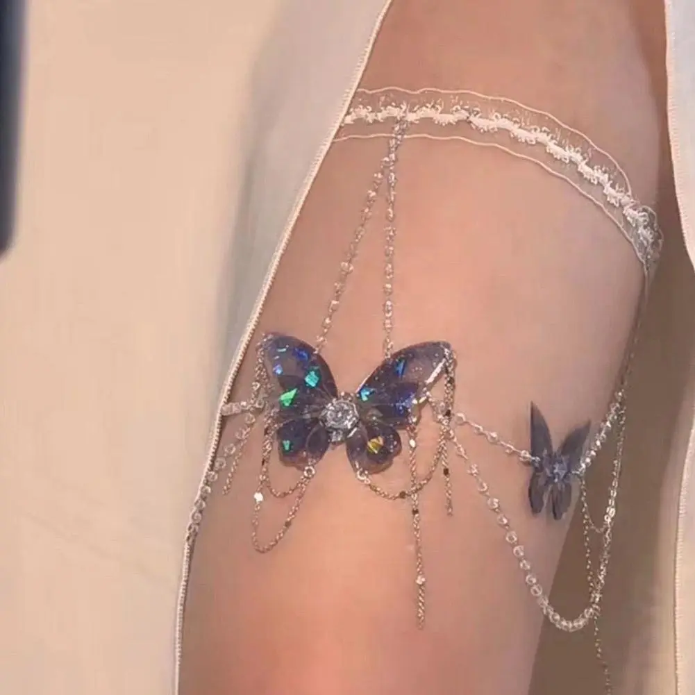 Tassle Crystal Splice Butterfly Arm Chain For Women Lace Sexy Bandage Trend Leg Chain Jewelry Bodychain Party Birthday Gifts