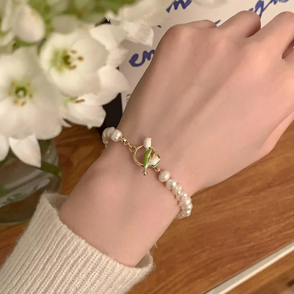 Sweet Colorful Glass Beads Bracelet for Women Fashion Korean Cute Tulip Flower Charm Bracelets Aesthetic Jewelry Friend Gifts
