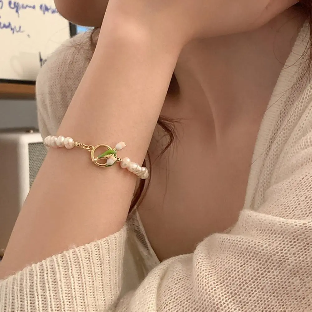 Sweet Colorful Glass Beads Bracelet for Women Fashion Korean Cute Tulip Flower Charm Bracelets Aesthetic Jewelry Friend Gifts