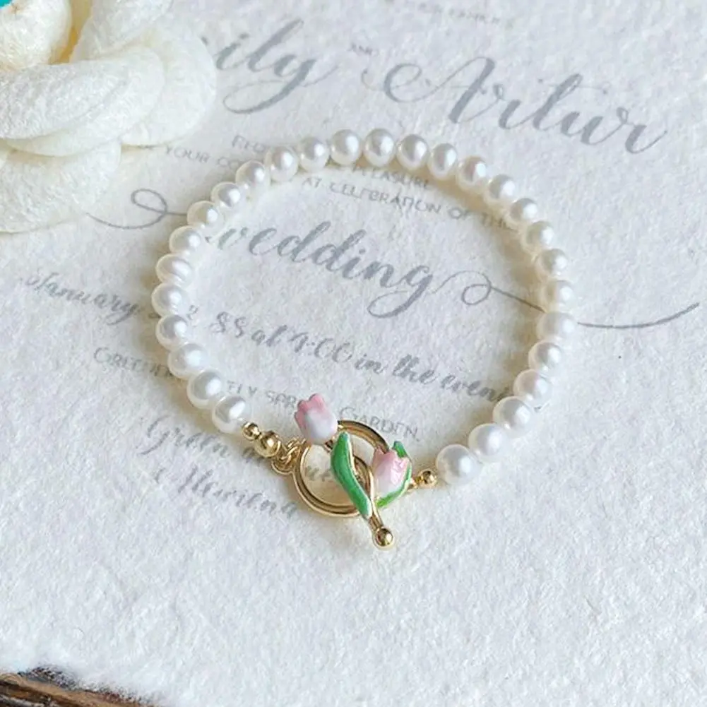 Sweet Colorful Glass Beads Bracelet for Women Fashion Korean Cute Tulip Flower Charm Bracelets Aesthetic Jewelry Friend Gifts