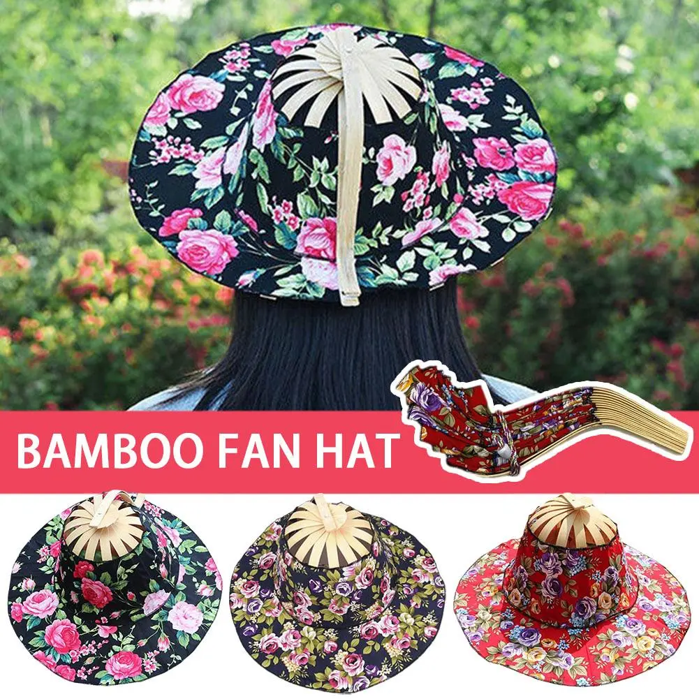 Women Folding Fan Hat Bamboo Silk Foldable Wide Brim Travel Protection Sunscreen Cap Portable Summer Sun Beach Hat Gift Jew N1W3