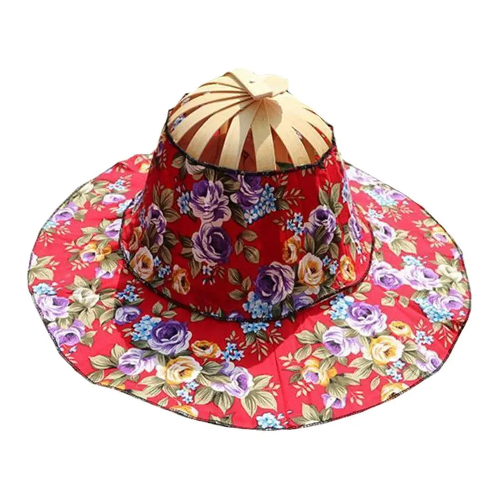 Women Folding Fan Hat Bamboo Silk Foldable Wide Brim Travel Protection Sunscreen Cap Portable Summer Sun Beach Hat Gift Jew N1W3