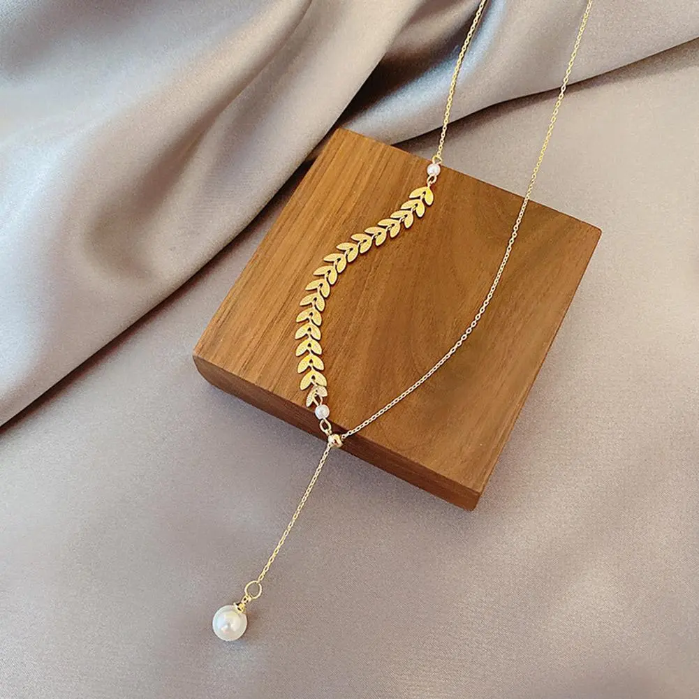 New Simple Wheat Ear Pearl Bracelet Necklace Earrings Jewelry Set for Women Temperament Lucky Gold Color Bracelet Charm Jewelry