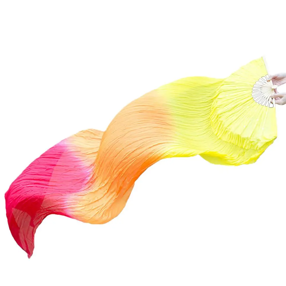 150CM Imitation Silk Handmade High Quality Belly Dance Fans 1Pcs Belly Dancing Fans Gradient Colors Dance Long Fans