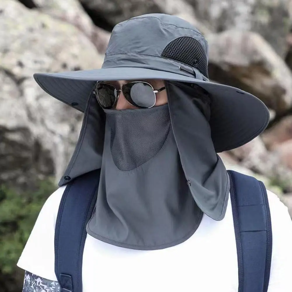 Fishing Hat Sun Shading Large Eaves Mountain Climbing Mask Mesh Breathable Outdoor UV Protection Detachable Full Face